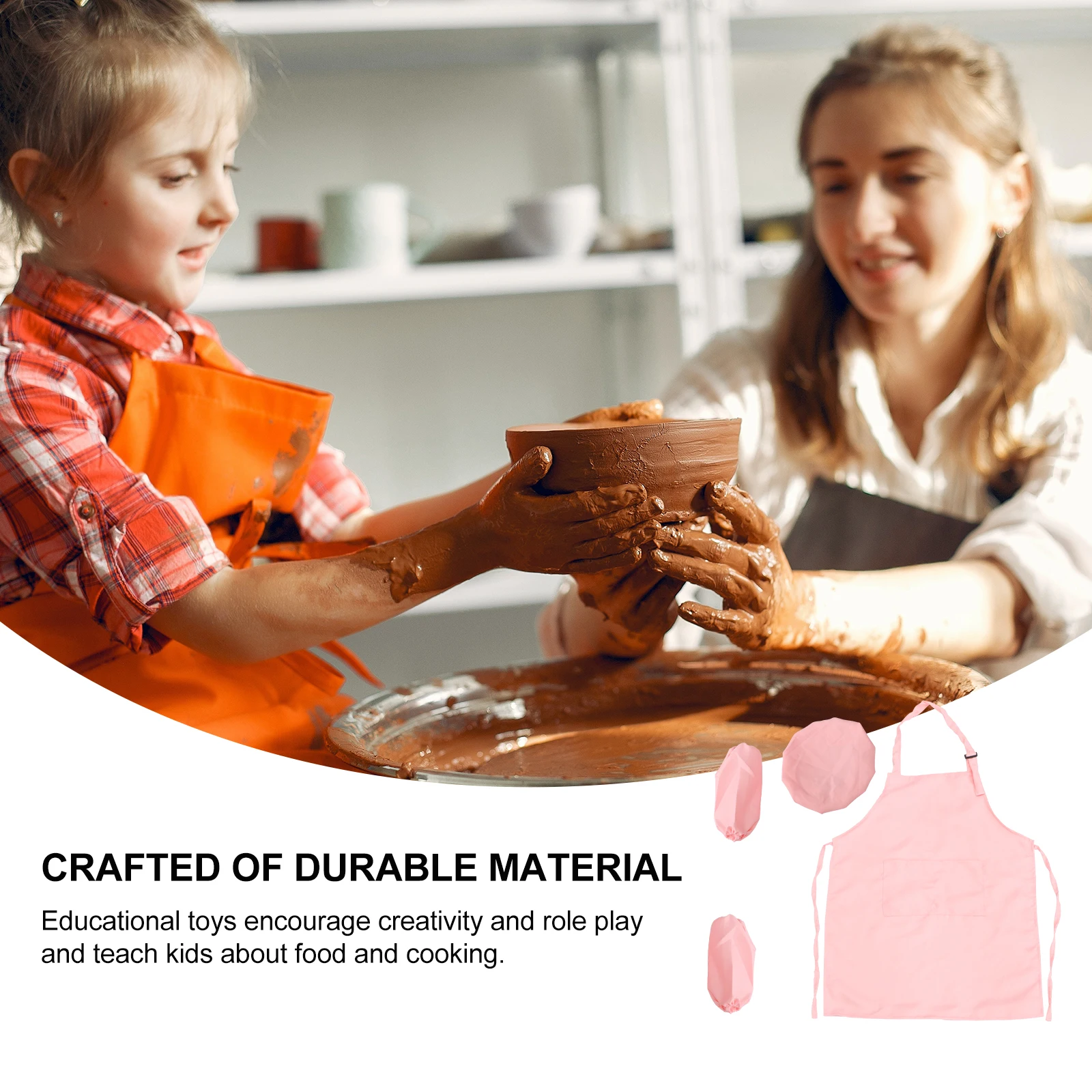 

3 Pcs Apron Hat Sleeve Pretend Play Kitchen Set Suit for Cooking Mitt Role