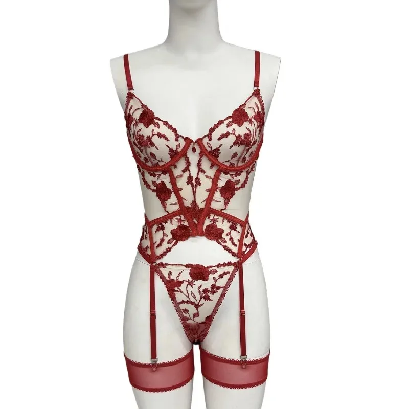 

Toucheart Christmas Erotic Lingerie Seductive Embroidery Mesh Women See-through Body Shaping Sexy Pure Desire Hot Underwear Set