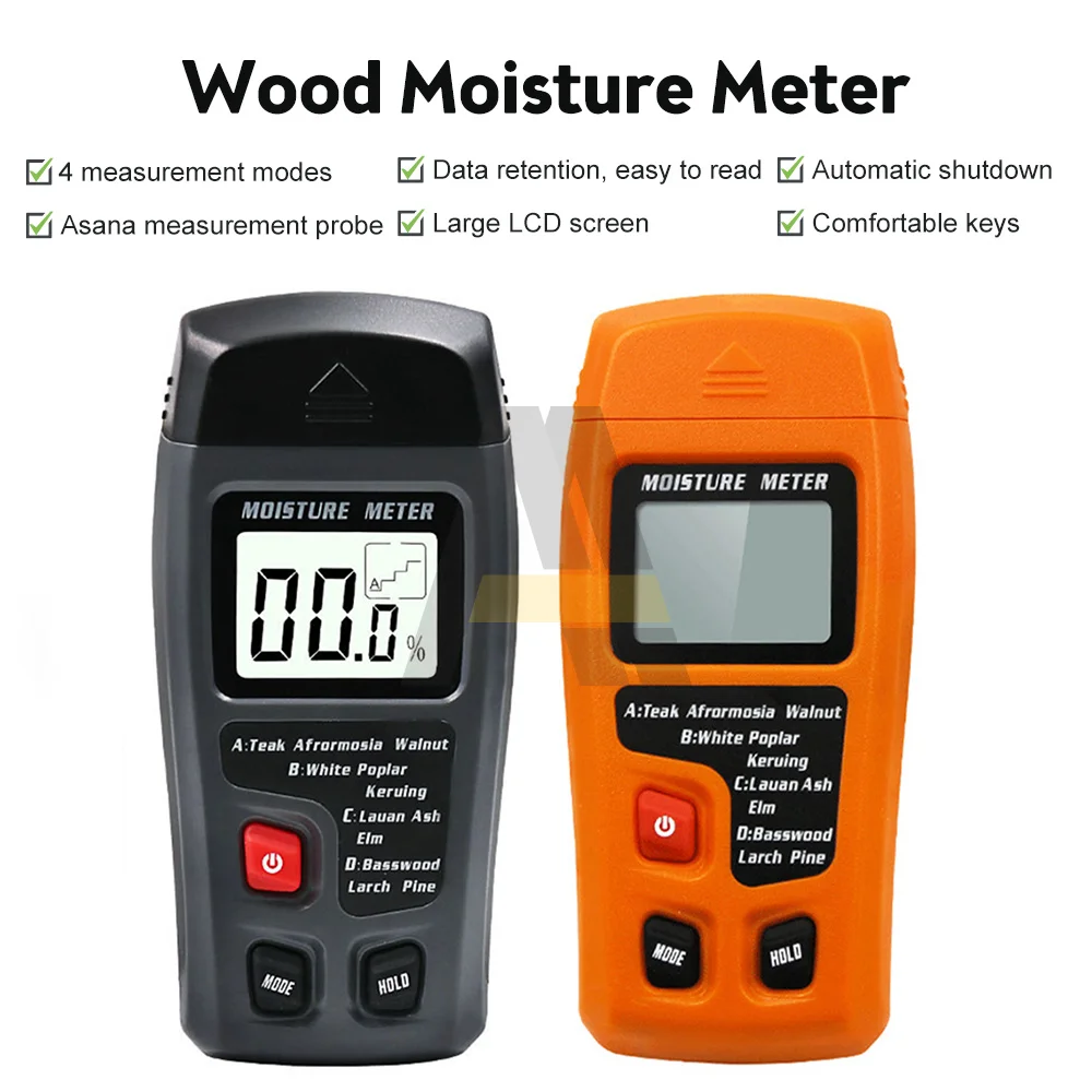 Orange 0-99.9% Penguji Kelembaban Kayu Digital Dua Pin Penguji Kelembaban Kayu Tampilan LCD Hygrometer Detektor Kelembaban Kayu