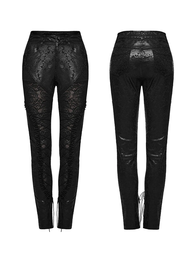 Gothic Lace Splice Slim Fit Pants Women's Elastic Fitting Trousers Punk Rave Long Pants Fashionable Base Layer Pants