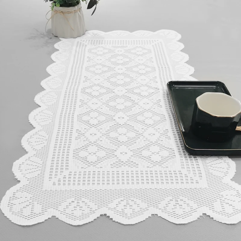 Modern minimalist white lace table runner-Nordic style table decoration set linen tablecloth is suitable for kitchen restaurants