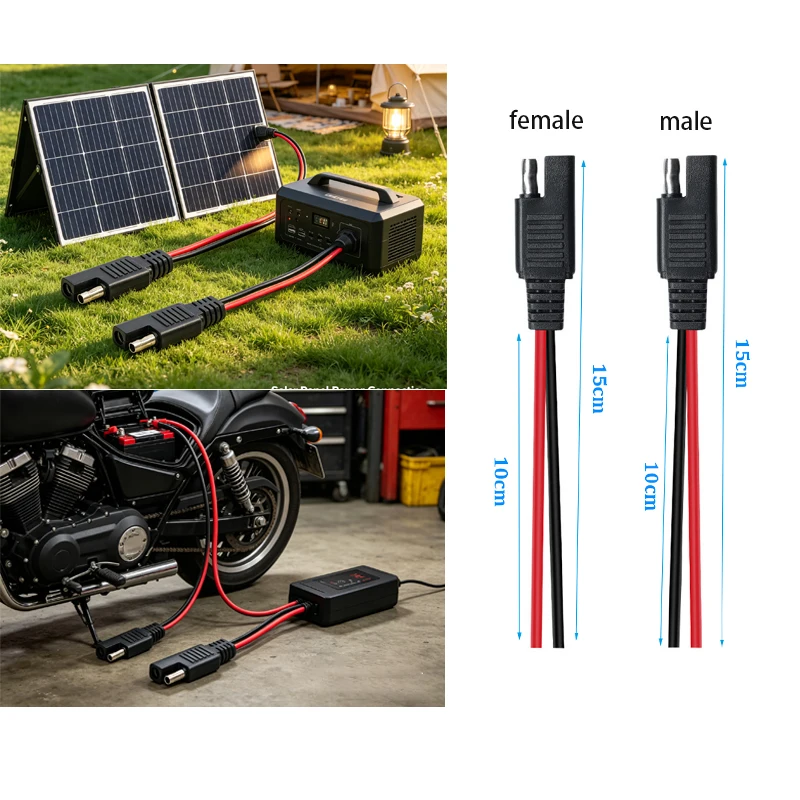 10-pairs SAE Battery Connector Cable 12V DC Power Wire for Motorcycle ATV RV Solar Panel Charging Lead Red Black 2 Pin Plug