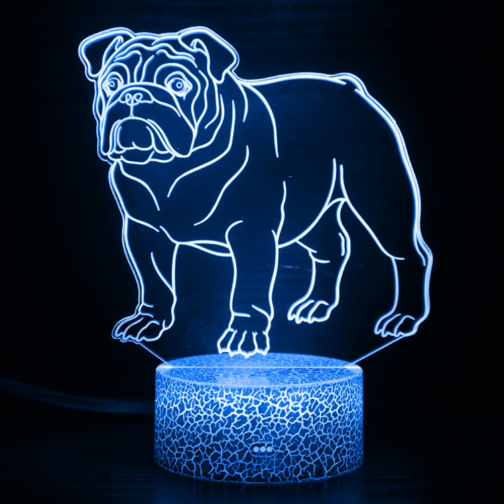 Nighdn Bulldog Lamp LED Dog Night Light for Kids Room Decor 7 Color Changing Acrylic USB Bedside Lamp Christmas Birthday Gift