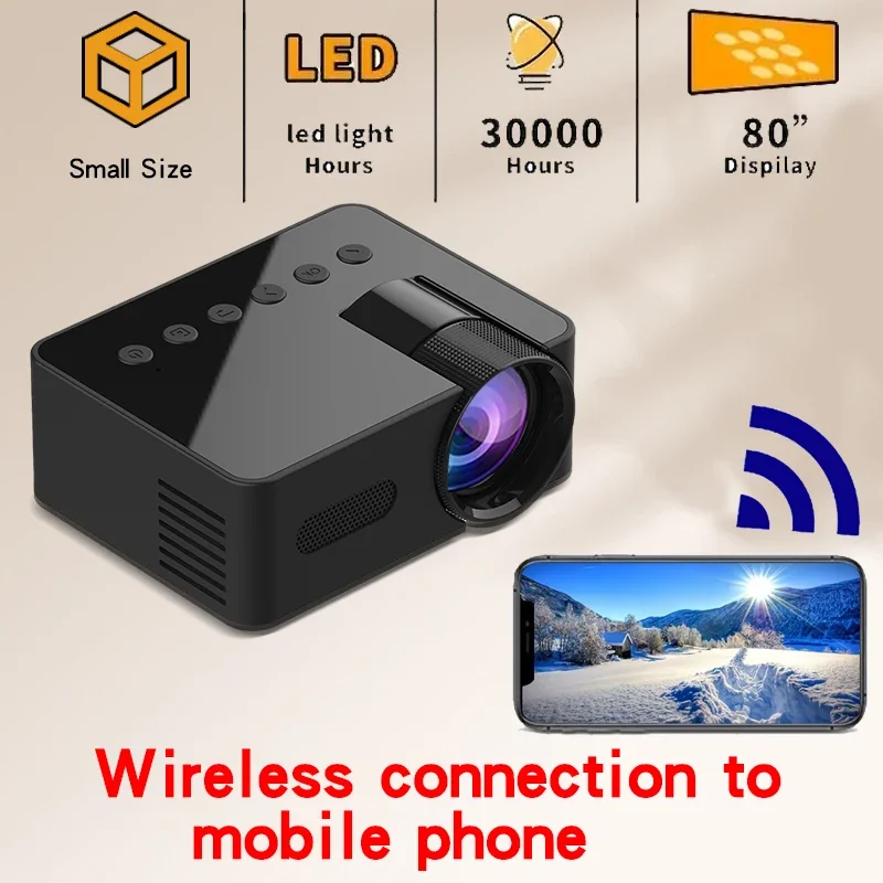 

YT100 mini portable projector, small size and space saving for outdoor projection, wireless connection to mobile phone