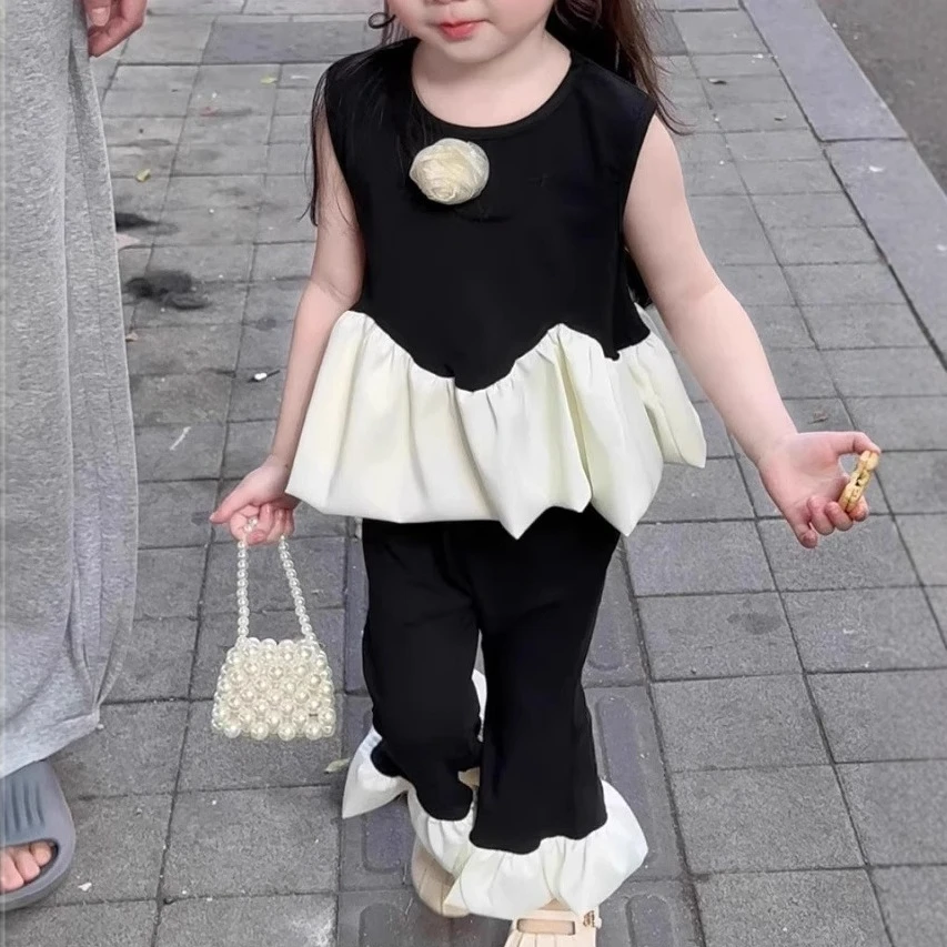 Baby Girl Ballet Princess Fashion Vest Top+fashionable Micro Flared Pants Set Girls Clothing Sets