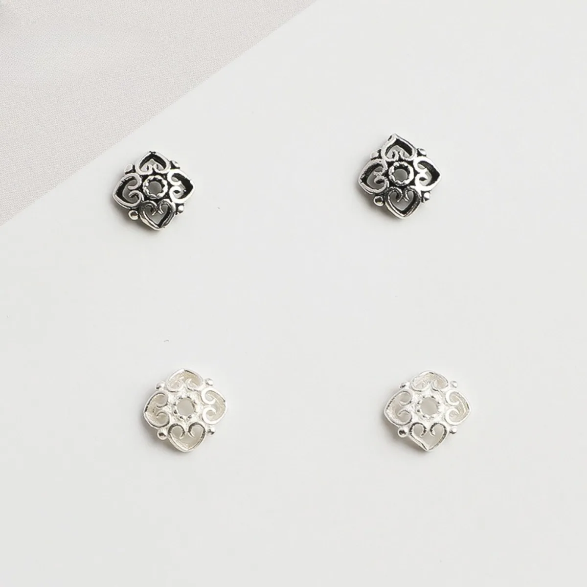 

10 pcs 925 Sterling Silver Openwork Four-leaf clover Shape Flower Bead Caps Spacer Beads for Jewelry Making