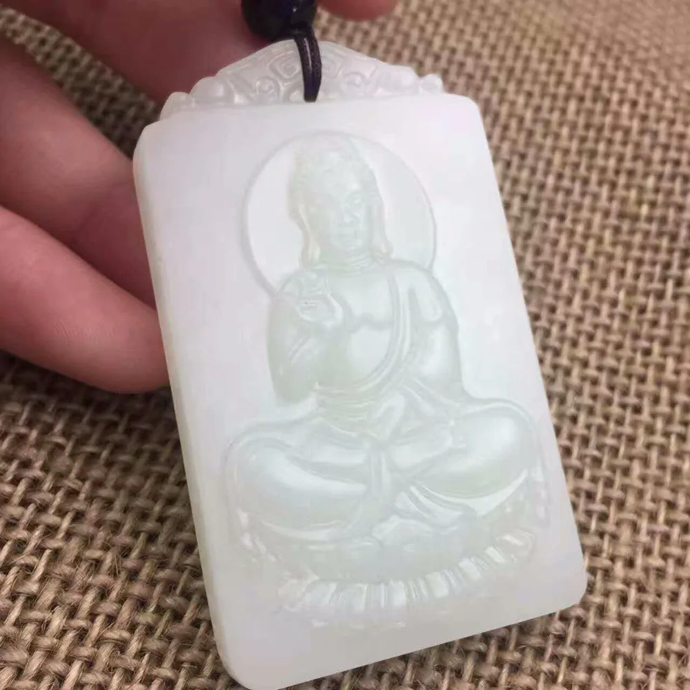 Natural ExquisiteHetian Jade Sakyamuni   Pendant  Retro Jewelry 36*61mm