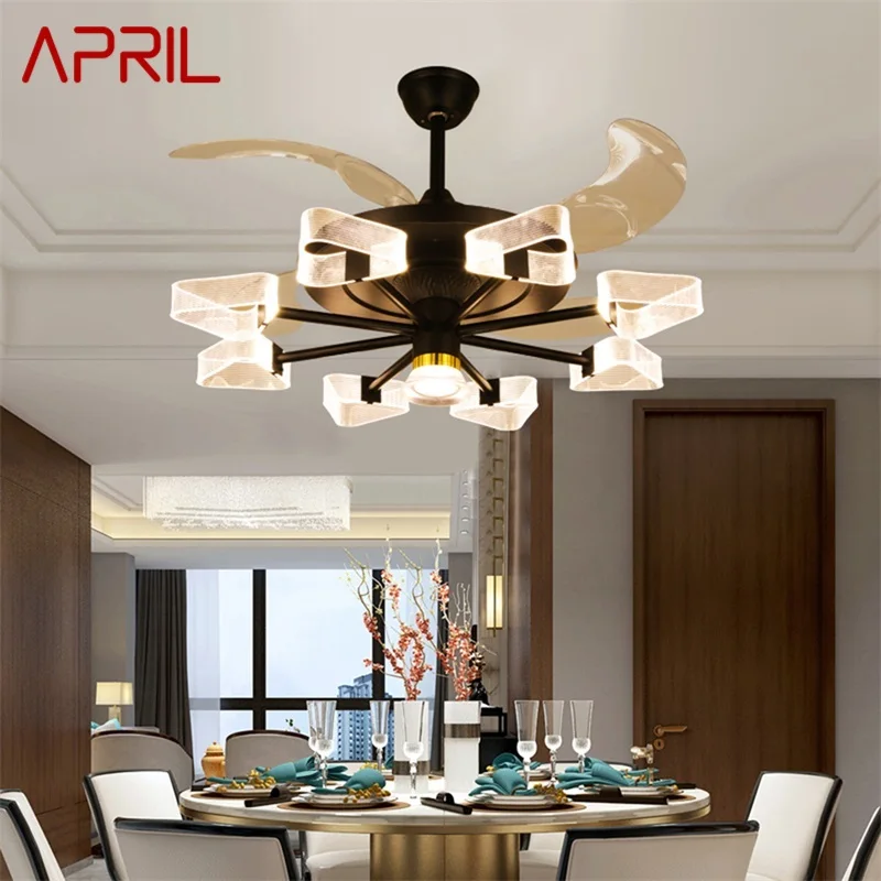 

APRIL Modern Ceiling Fan Lights With Remote Control Invisible Fan Blade LED For Home Dining Room Bedroom Restaurant