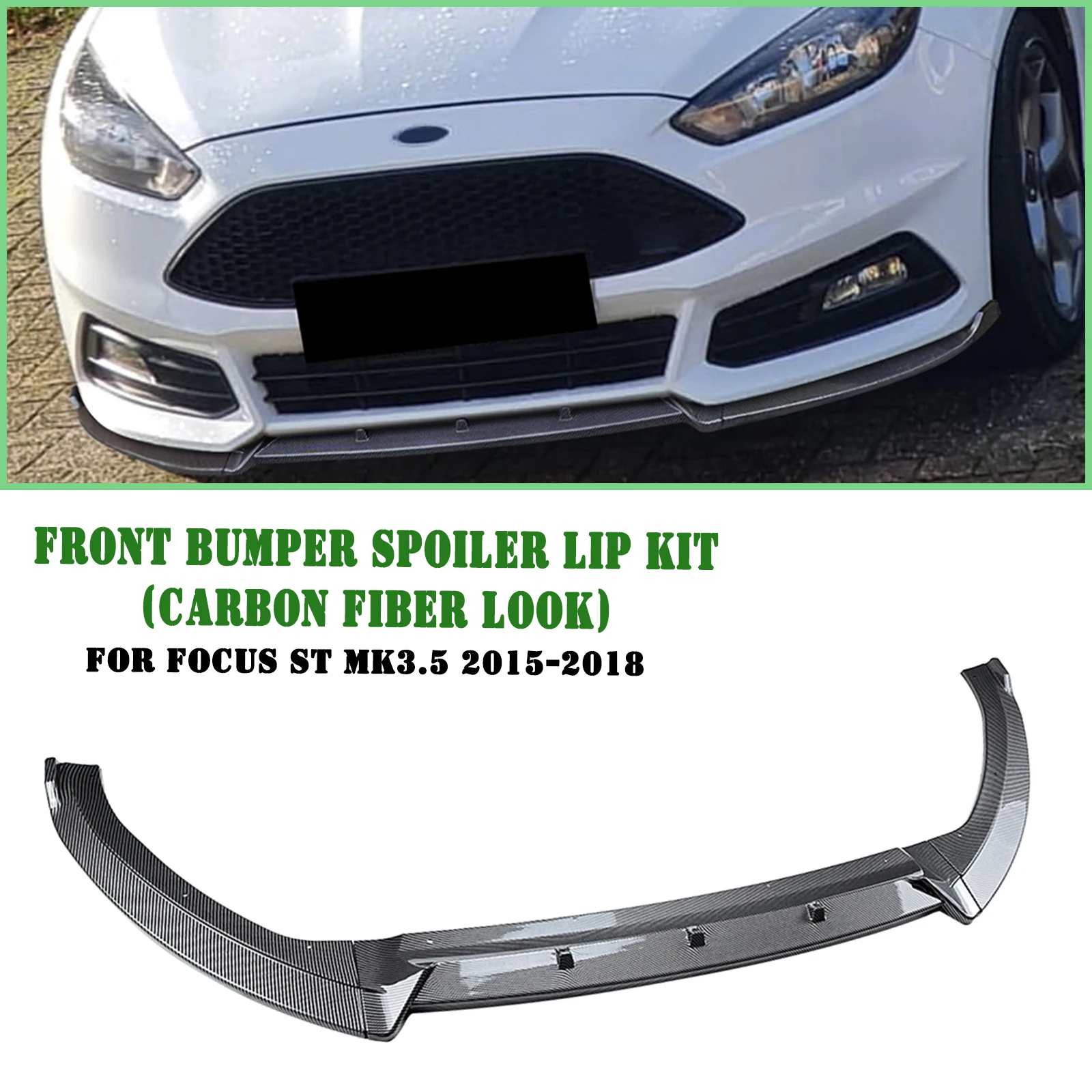 Front Bumper Spoiler Lip For Ford Focus ST MK3.5 2015-2018 Lower Splitter Body Protector Blade Kit