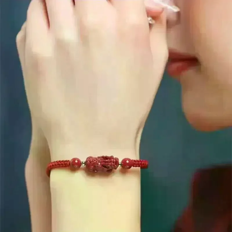 Cinnabar Pixiu Weaving Hand Rope Lucky Red String Bracelet For Women Men Jewelry Accessries
