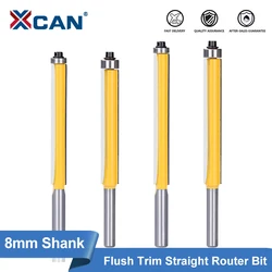 XCAN 8mm Shank Long Blade Flush Trim Router Bit Top Bearing Carbide Milling Cutter Router Bit or Woodworking 1pc-4pcs