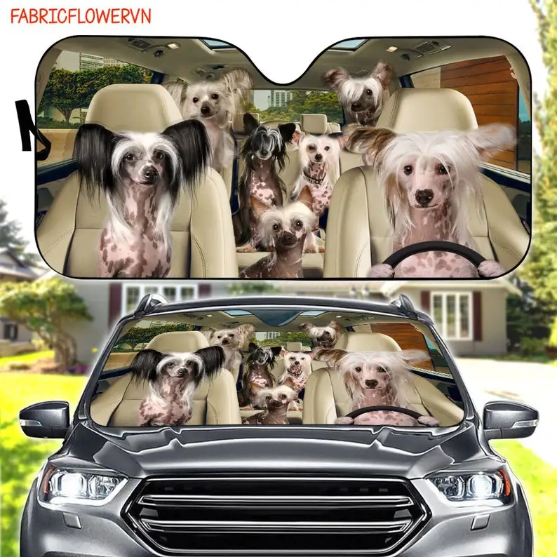 Chinese Crested Car Sunshade, Chinese Crested Car Decoration, Dog Windshield, Dog Lovers Gift, Dog Car Sunshade, Gift For Mom, G