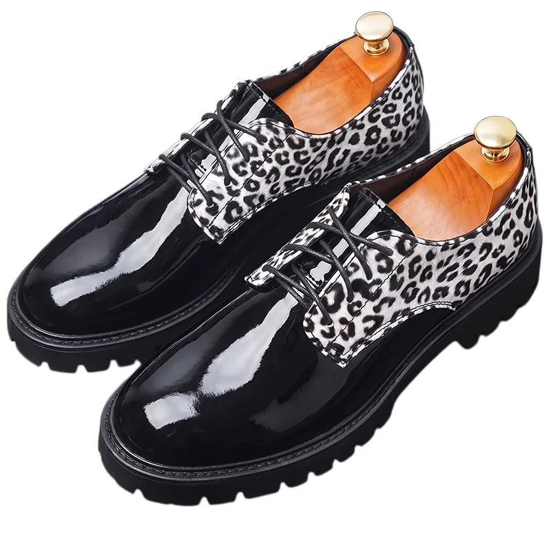 Men Derby Shoes Leopard Print Fashion Dress Classic Black Loafers Causal Business Footwear For Party Big Size 38-48