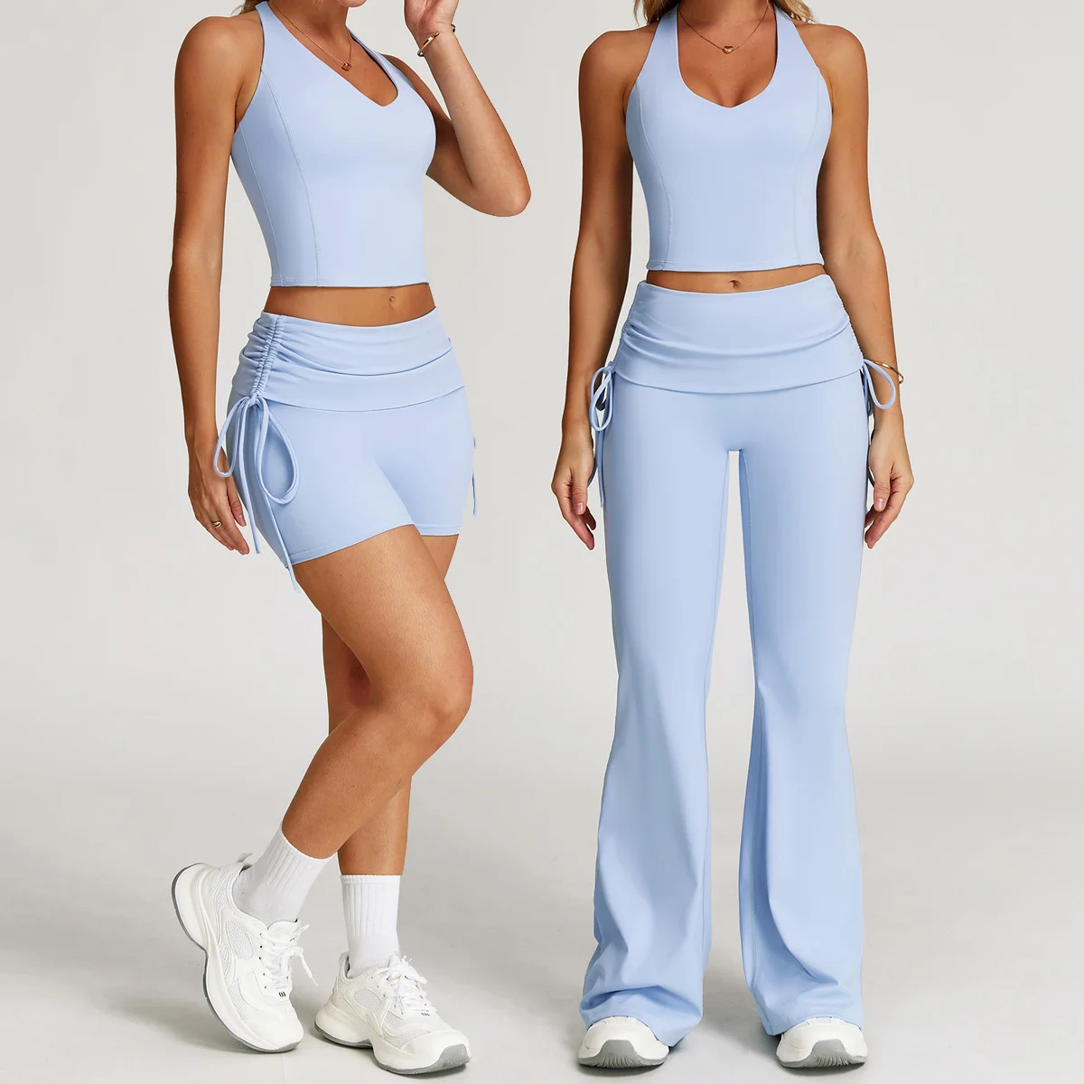 

Yoga Set Women Sportswear 2PCS Gym Shorts Set High Waist Flared Pants Leggings Sports Vest Fitness Athletic Wear Workout Clothes