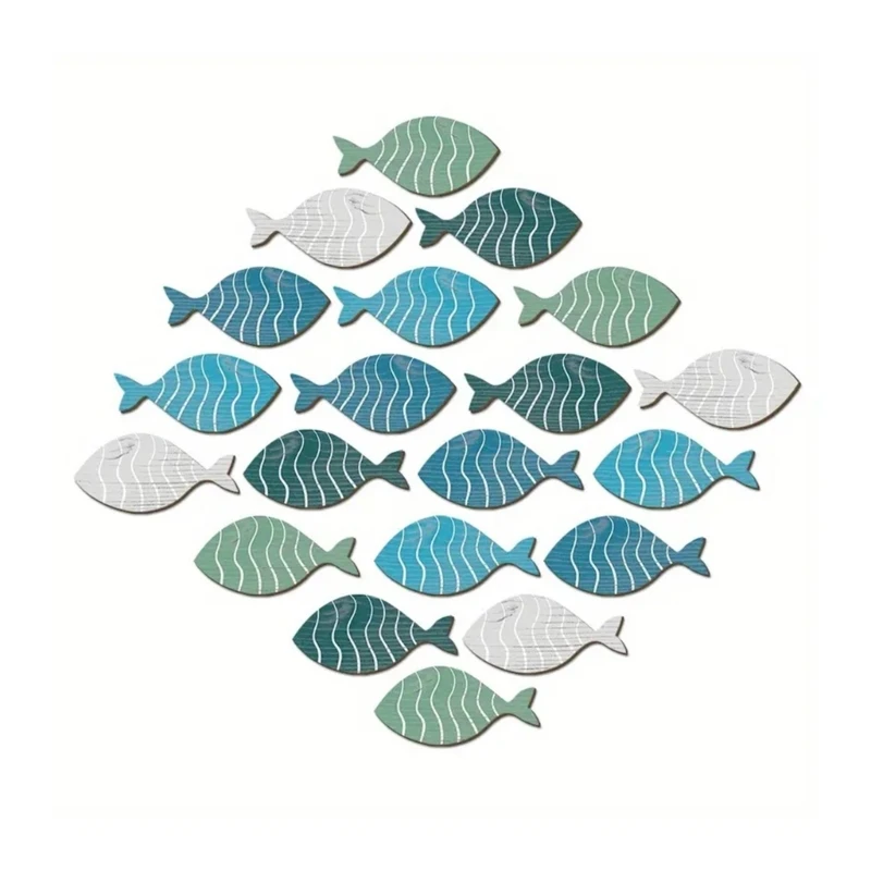 20Pcs Coastal Beach Fish Decors Wooden Fish Sculpture Wall Hangings Ornaments Pendants Mediterraneans Decorations