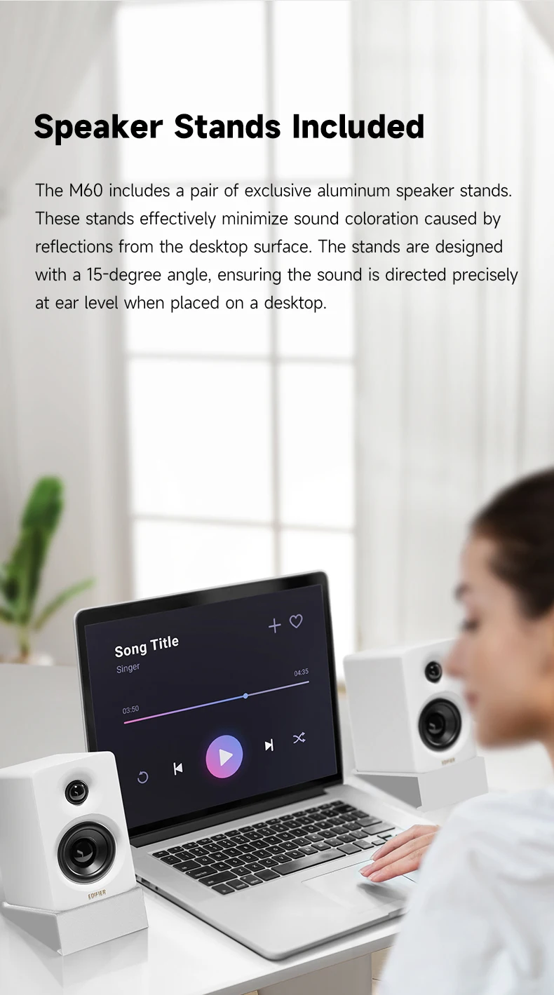 Edifier M60 Kompakter Kabelloser Multimedia-Lautsprecher 66W RMS Bluetooth 5.3 Hi-Res Wireless LDAC USB-C AUX Desktop-Monitorlautsprecher – Detail 9