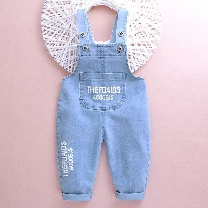 Kids Baby Denim Strap Pants Spring And Autumn Boys And Girls Thin Cute Cute Children\'s Fashionable Baby Soft Denim Pants