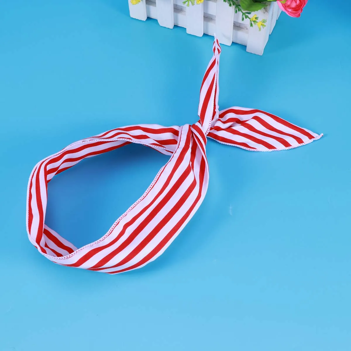

Rabbit Ears Wire Headband Red White Stripe Flexible Bow Knot Hair Accessory For Women Party Sports Photography Face