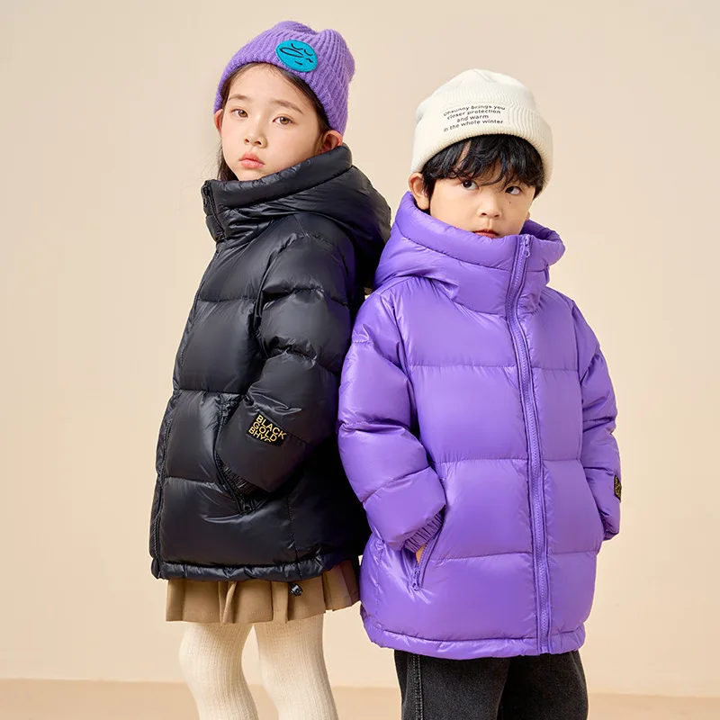 

Kids Warm Down Bread Jackets For Boys Girls Fashion Teenage Solid Hooded Parka Snowsuits 2023 Winter Children Outerwear Overcoat