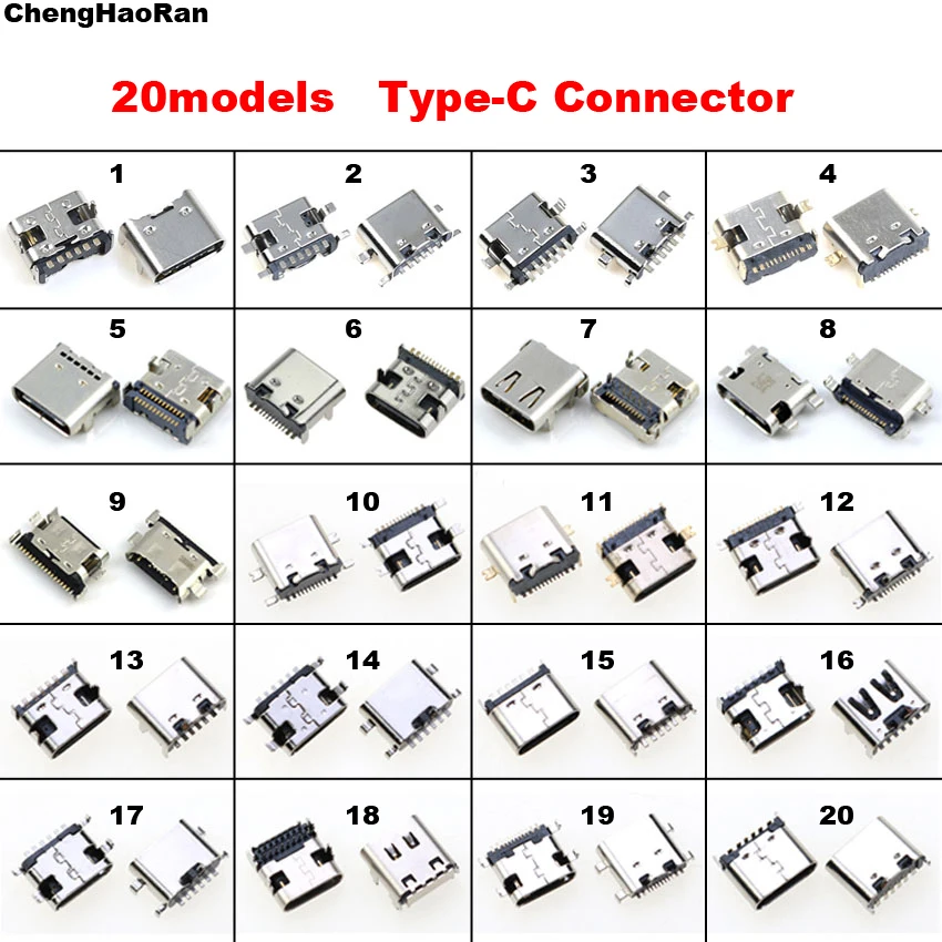 USB 3.1 Tipo C Conector, Ficha de Porta Doca de Carregamento, Tomada Tipo-C, SMD, DIP, Jack Feminino para Xiaomi, Huawei, Samsung, Sony, 10-20Models