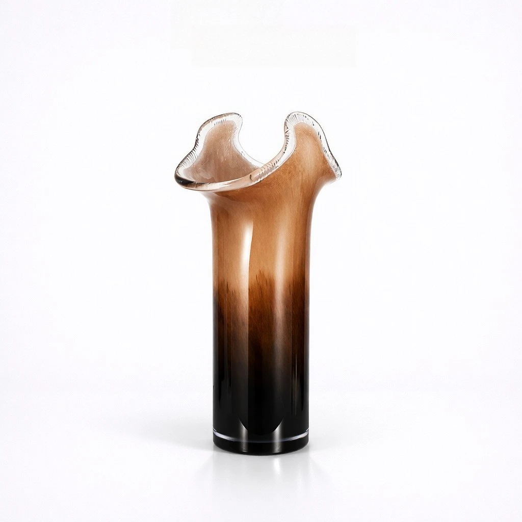 Glazed modern dark brown color matching cylindrical vase model room furniture with high-end vase dining table large fruit plate