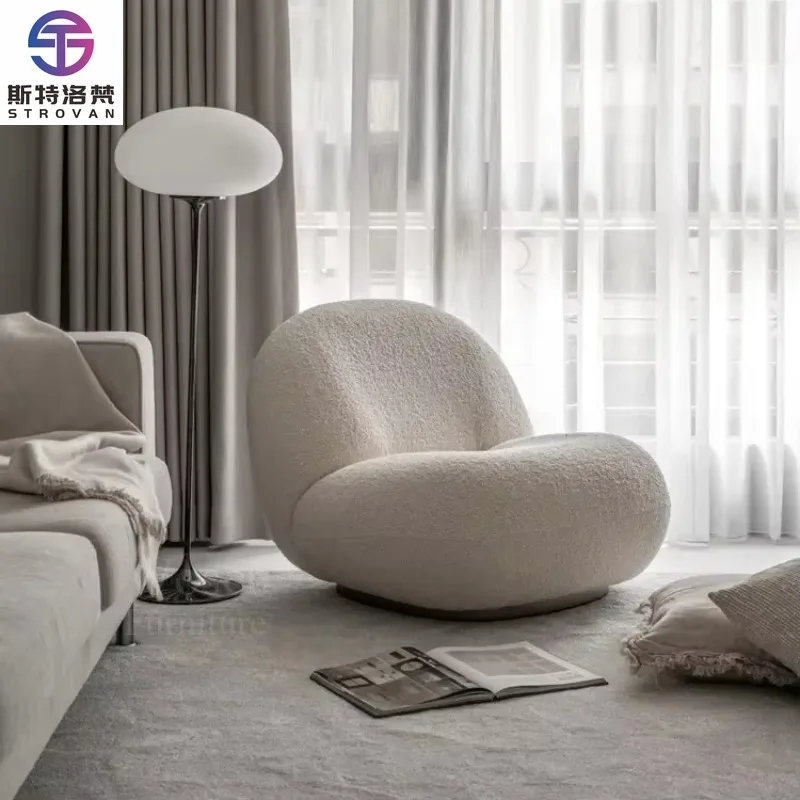 

Nordic Minimalist White Boucle 1 Seater Lazy Sofa Chair Lamb Wool Accent Single Sofa Chairs Home Furniture