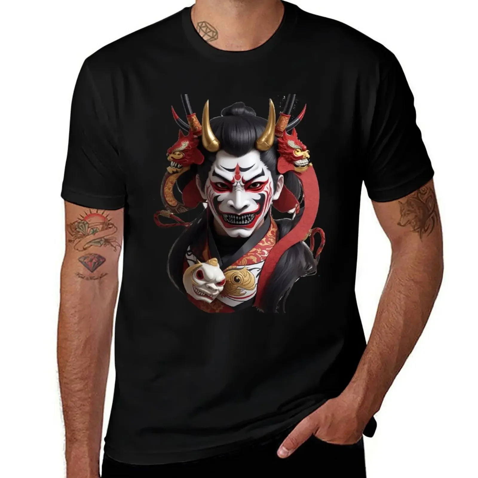 hannya mask japanese T-Shirt anime figures Blouse oversized t shirt men t shirt