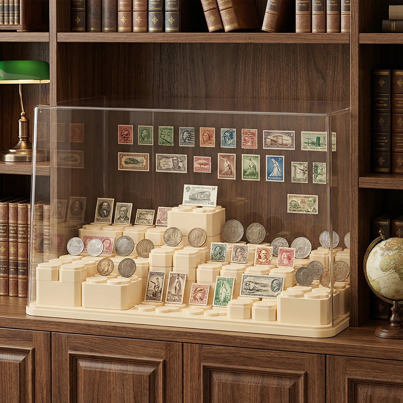 

Dustproof Acrylic Display Boxes Large Capacity Stackable Display Shelf with Movable Blocks for Mini Collections and Stone Rock