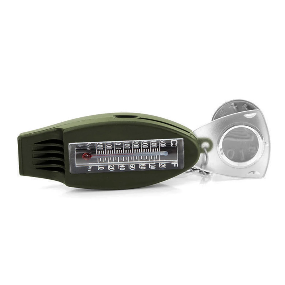عدسة مكبرة 4 في 1 متعددة الوظائف مع سلسلة مفاتيح للسفر في الهواء الطلق ومجموعات النجاة في حالات الطوارئ