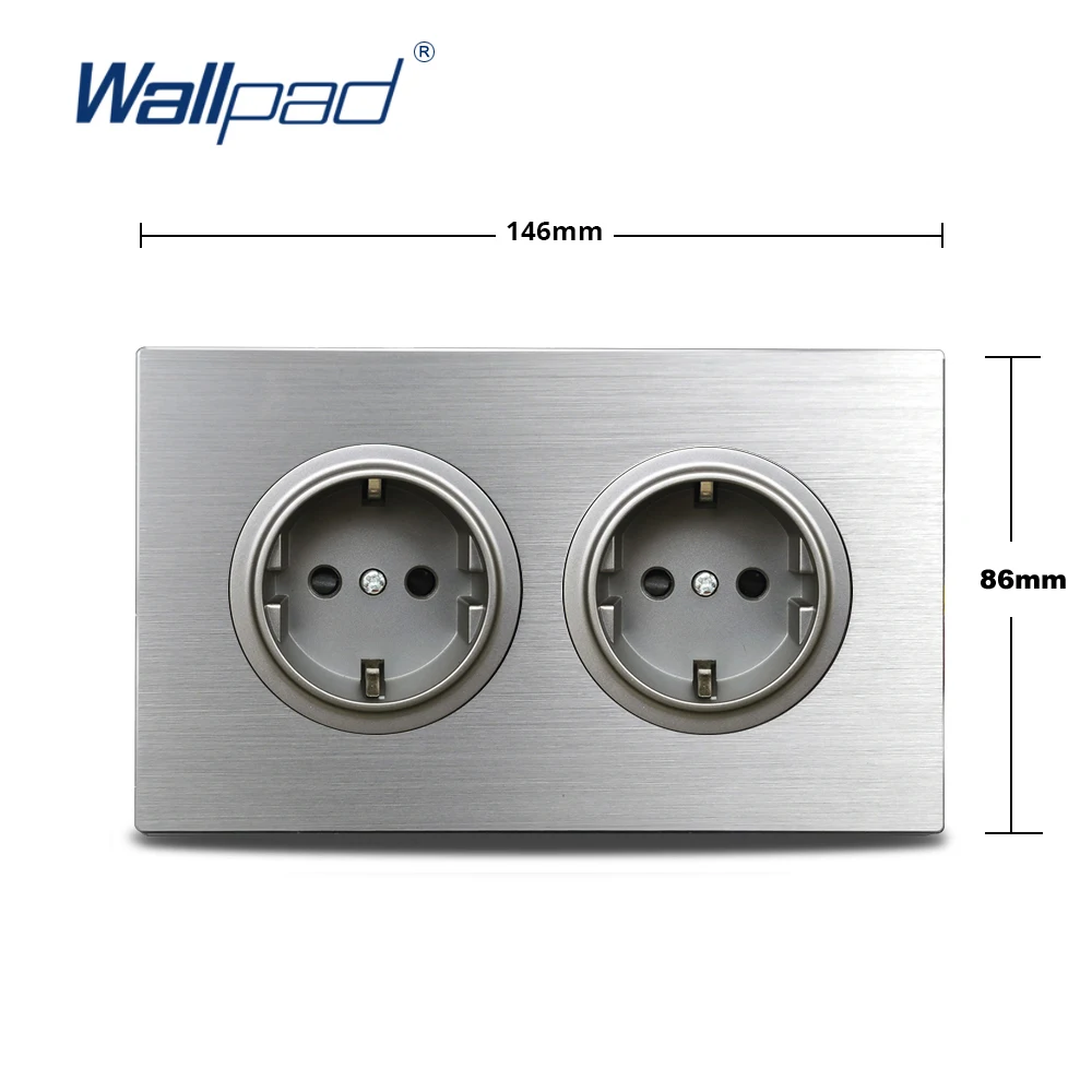 Dubbel EU Frans stopcontact bruin geborsteld aluminium paneel stopcontact 146 * 86 mm Wallpad L6