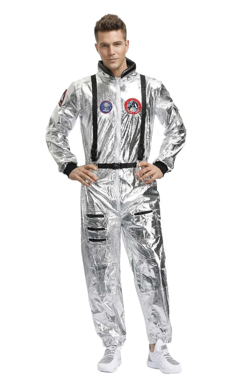성인 실버 우주비행사 의상 남녀 공용 우주복 점프수트 할로윈 코스프레 파티 드레스업