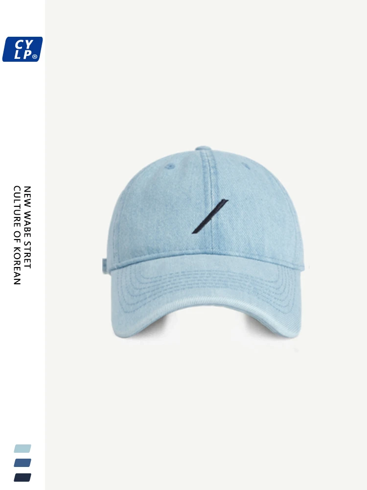 

Simple embroidered denim baseball cap women's spring and summer versatile casual wide-brimmed couple cap showing small face