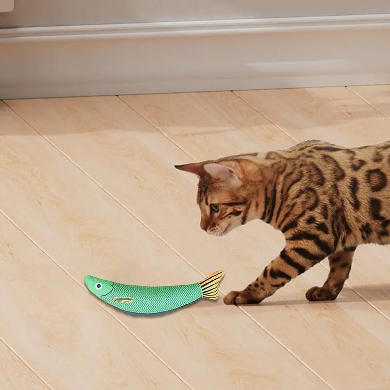 Cat Teething Toys Indoor Catnip Saury Fish Plush Biting Toy 8.27x3.15inch Cat Kicking Toys Interactive Catnip Crinkle Toys For