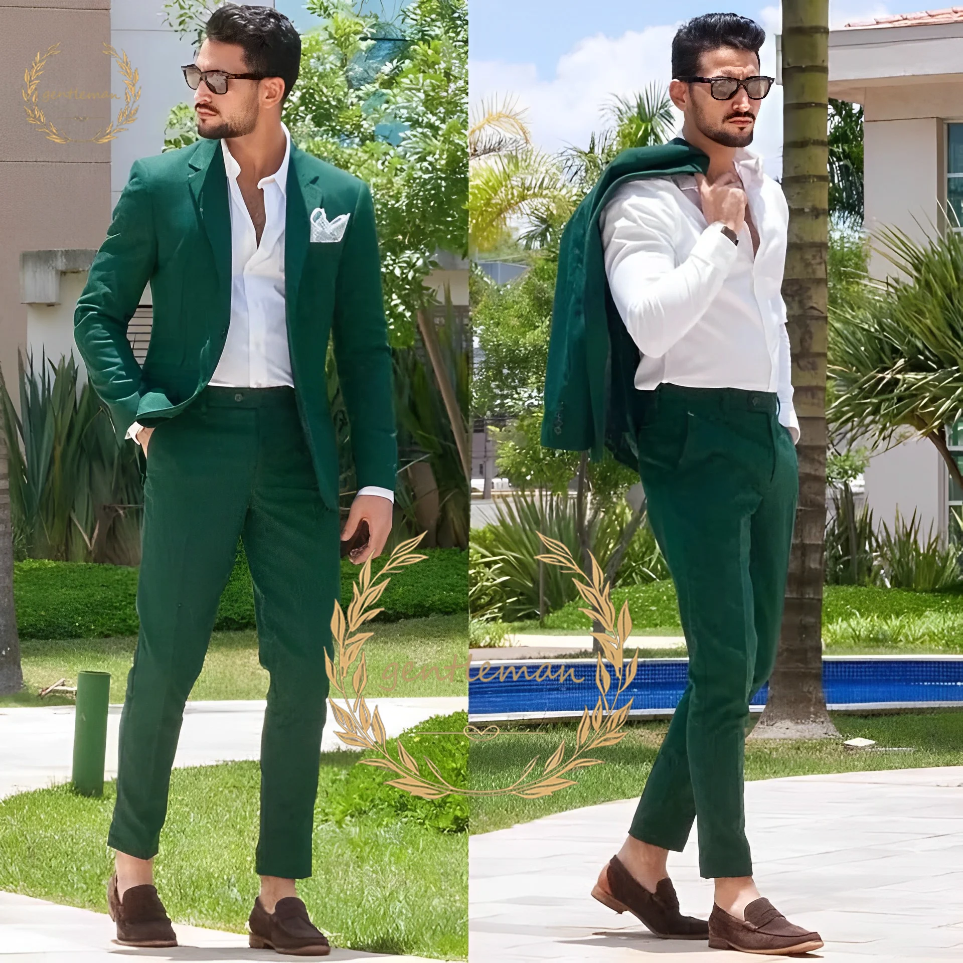 

Men's Turquoise Beach Wedding Tuxedo Peak Lapel Single Button Attire (Jacket + Pants) Groom Tuxedo Formal Groomsmen Suit Jacket