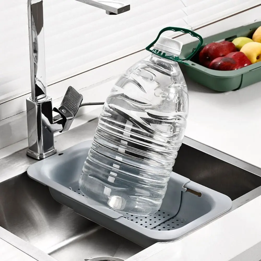 Plastic Sink Strainer Basket Multifunctional Expandable Dish Drying Rack Drain Holes Adjustable Length Veggie Washer