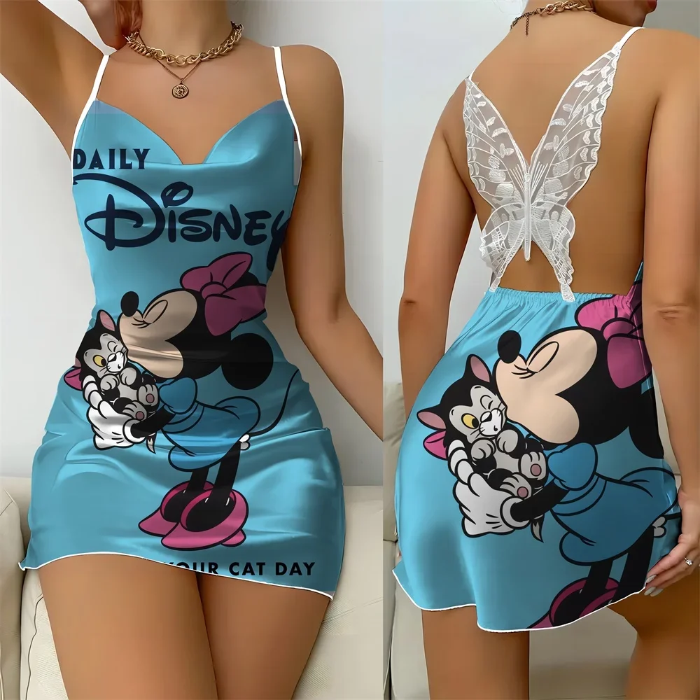 2024 Summer Home Dress Disney Cartoon Women's Nightwear Sexy Female Sleeping Dress Fashion Sleevesless Pajama Free Shipping