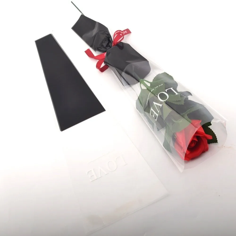 50枚入り DIY ラブフラワー ラッピングバッグ 一輪の花用 透明シングルローズスリーブ 防水フラワーパッケージバッグ バレンタインデー用 1