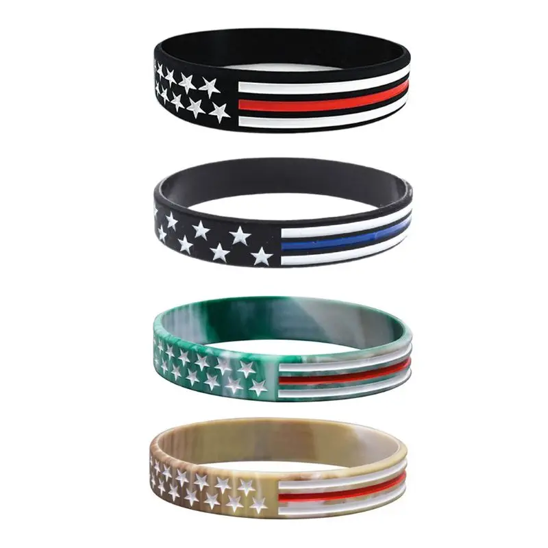 

Stripes Silicone Rubber Bracelet Wristband Thin Red Blue White Line Bangle Bands Gift N7YF