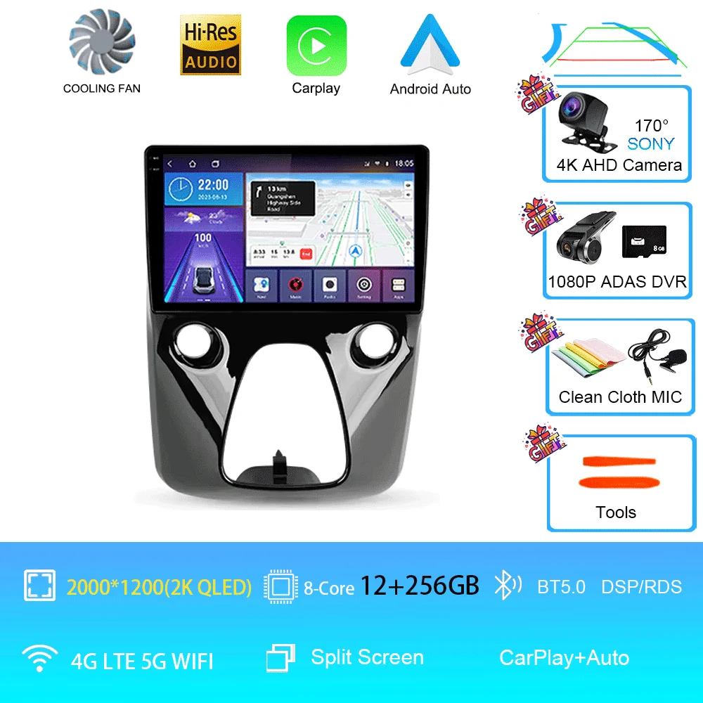 Android 16 autoradio multimediaspeler navigatie stereo GPS 2din 2 din DSP voor Peugeot 108 en Toyota Aygo B40 2014-2021 - afbeelding 1