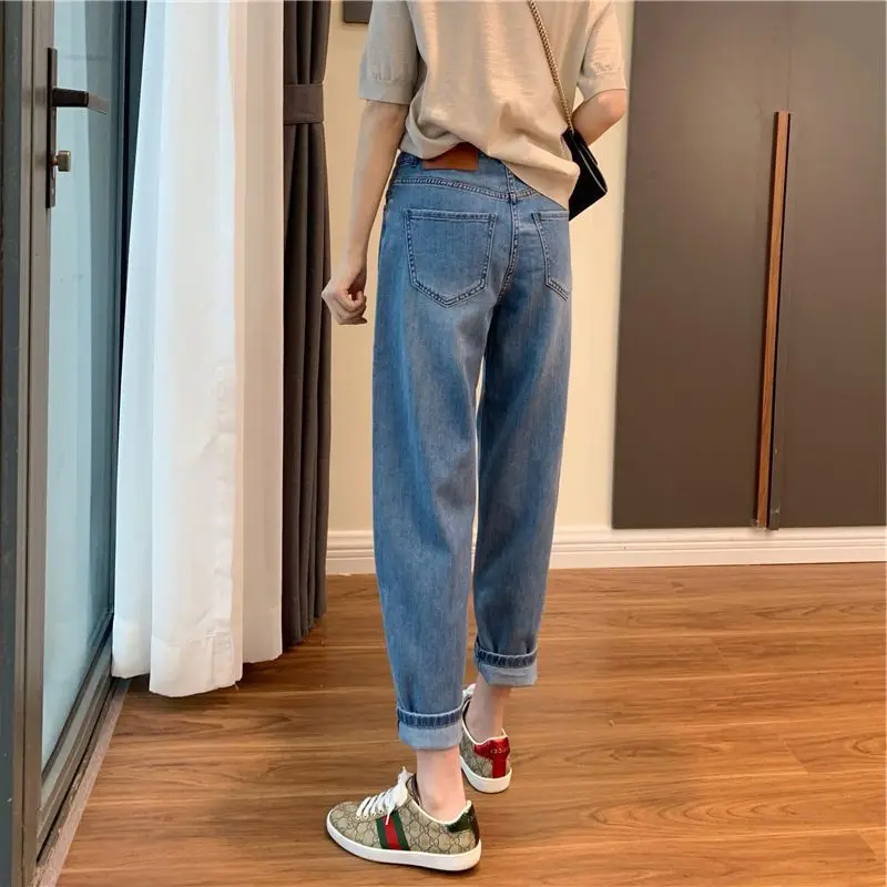 Women's Midi Waist Harun Jeans, Pear Figure Pants, Female Showing Thin Ankle Length Pants, Spring and Autumn, Large Size