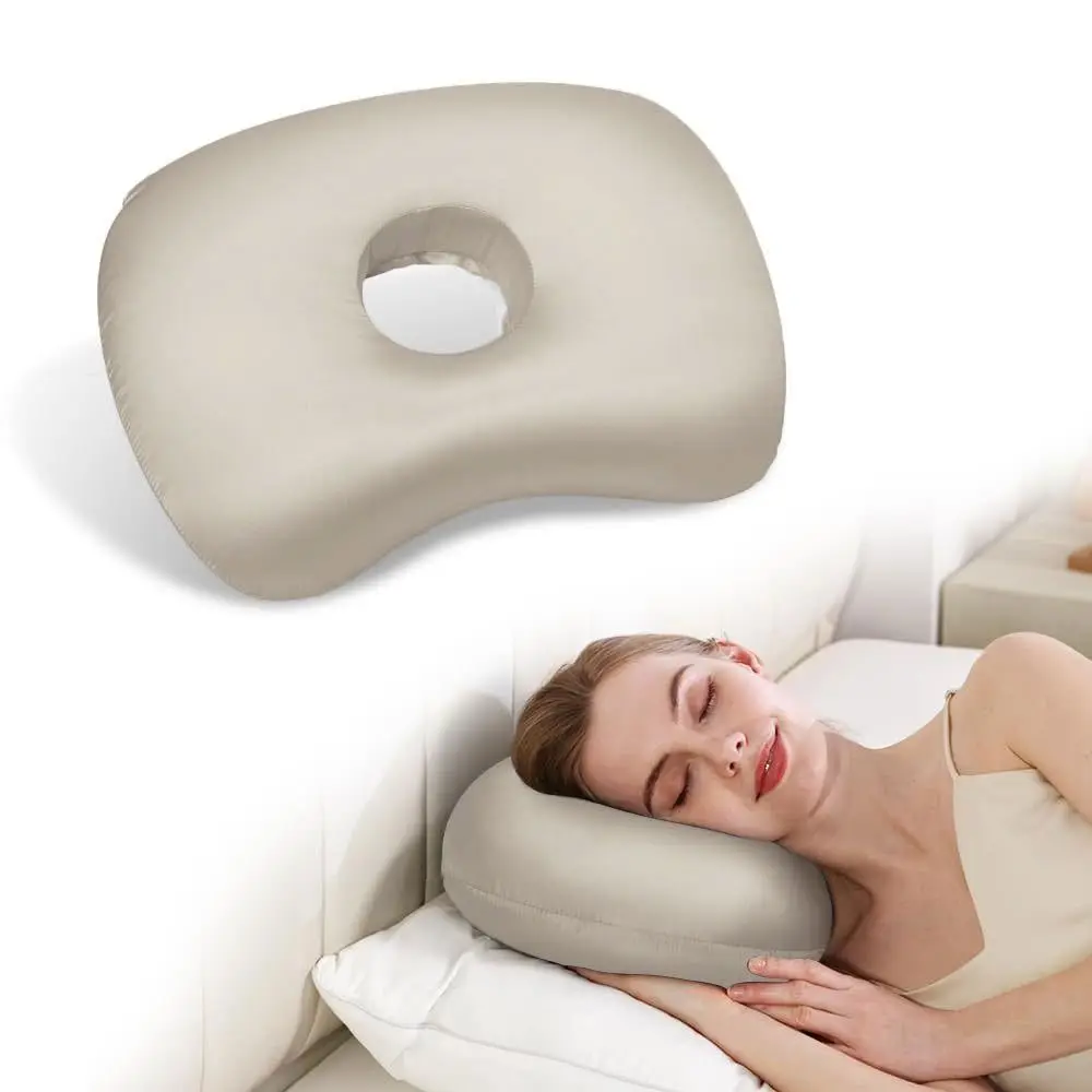 Cotton Filling Ear Piercing Pillow Ergonomic Curved Side Sleeping Pillow Portable Comfortable Ear Guard Pillow Office