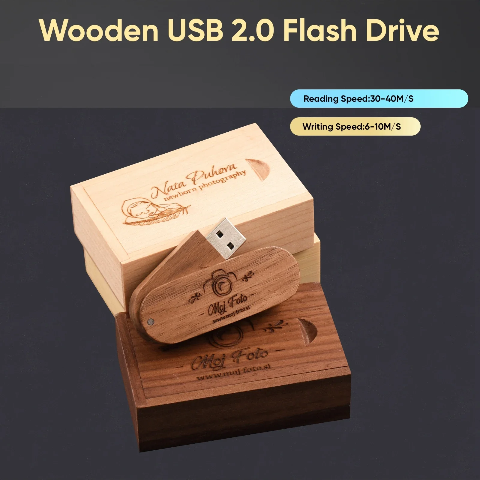 30PCS/LOT Wooden Swivel Saber USB 2.0 Flash Drive 8GB  Pen drive High speed Memory stick Photography wedding gift U disk 4GB 16G