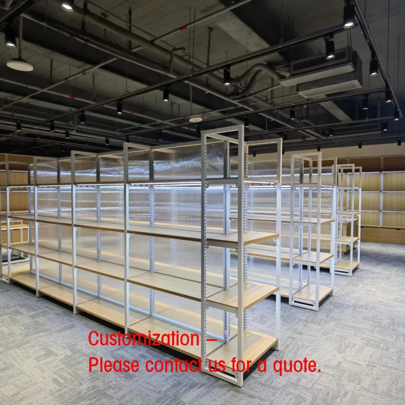 custom.Steel Wood Gondola Shelving System Adjustable Multi-Tier LED Lit Waterproof Retail Display Racks