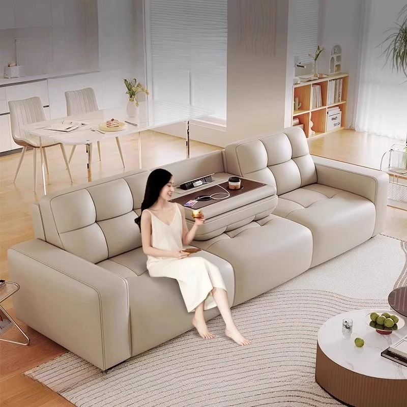 

New leather sofa living room small apartment zero against the wall electric trailer adjustable function sofa retractable sofa