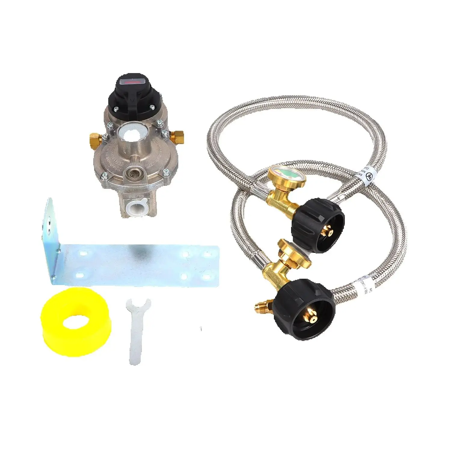 

2Stage Auto Changeover RV Propane Regulator with Gauge for Trailers Campers Dual Tanks 210000BTU 130000BTU