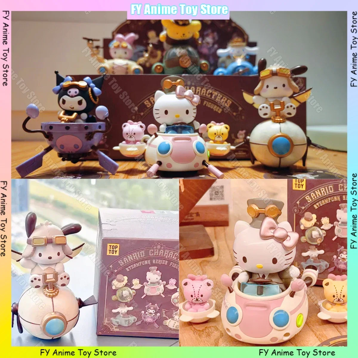 Sanrio Family Steampunk Series Mystery Box Figures Melody Kuromi Hello Kitty Cinnamoroll Pochacco Desktop Ornament Blind Box Toy