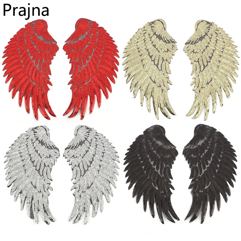 Prajna 1Pair Angel Wing Patch Applique Sewing Iron On Sequin Patches For Clothes Stickers Jeans Fabric Patch DIY Sewing Supplies