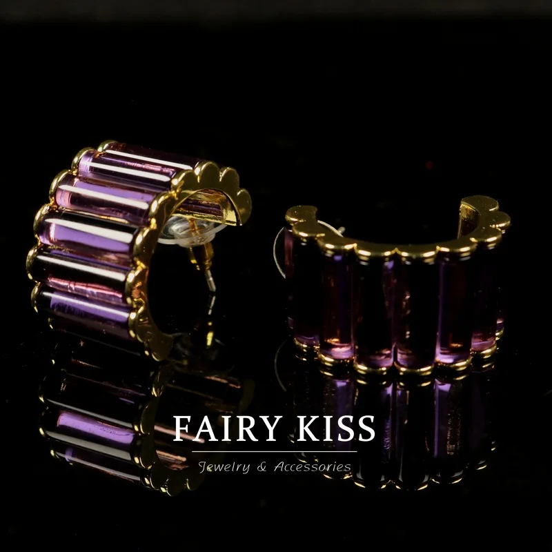 Exquisite C-shaped stud earrings purple simple earrings  women's jewelry S925 silver needle