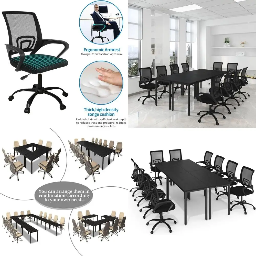 

Набор для переговоров на 10 человек со столом и стульями, 94.4x47.2x29.5, идеально подходит для офиса, кабинета, семинаров, черный