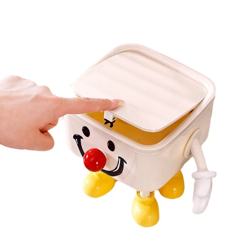 Desktop Trash Can Mini Cartoon Multi-functional Trash Can Car Storage Bucket  Household with Lid Living Room 2/3L